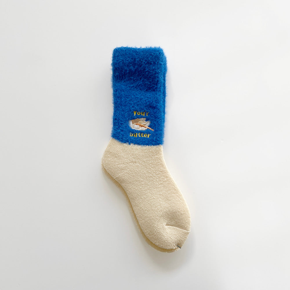 Finissage Home] リトルモカ切り替え刺繍ルームソックス