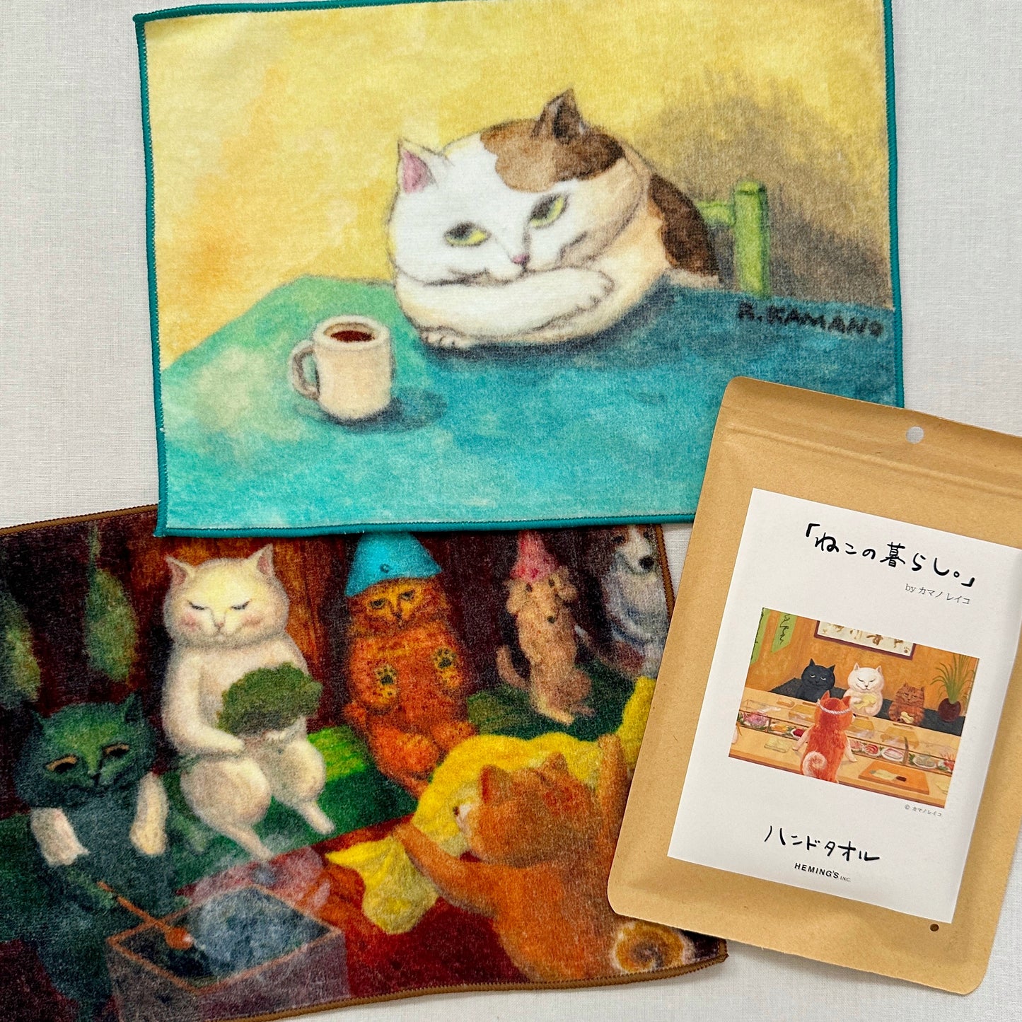 [MANGO ART]「ねこの暮らし」 by カマノレイコ タオルハンカチ